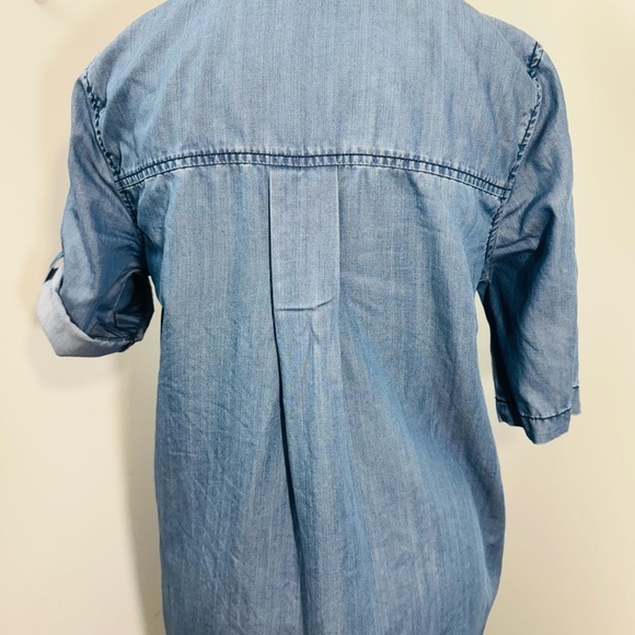 Velvet Heart Women's Knee Length Denim Shirt Dress Blue 3/4 Roll Sleeve Collared - Picture 4 of 10